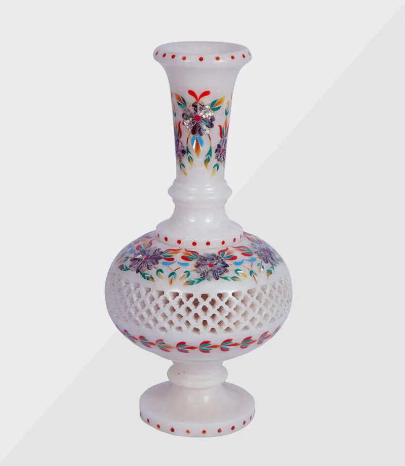 white-marble-inlay-flower-vase White Marble Inlay Flower Vase